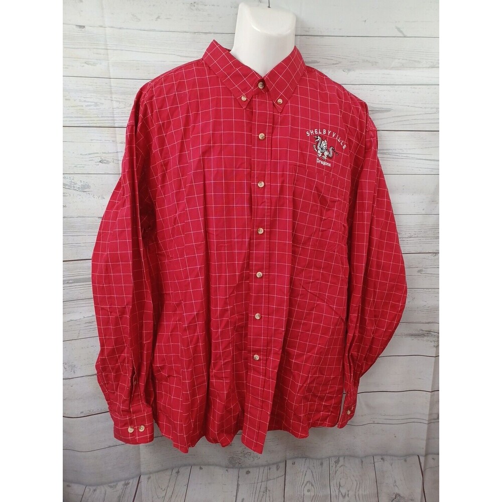 Athletic Wear Shelbyville Dragons Mens Long Sleeve Plaid Shirt Red XXL